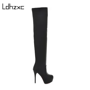 LDHZXC S2020 slim nad kolena škornji ženske super visoke pete platforma čevlji jeseni seksi stegno visoki škornji ženski velika velikost 42 43