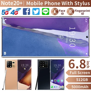 Snapdragon 865 Galxy N20+ 6.8 palčni Full Zaslon 10-Core 12GB +512GB Pametne telefone Android 2K Pet Fotoaparat 5G NAJ Mobilni Telefon