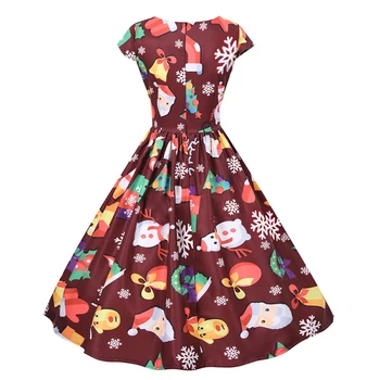 Obleko Poletje Jesen Plus Velikost Moda Letnik Santa Cvjetnim Tiskanja Ruched Oblačila Eleganten Bel Božič Obleke Za Ženske Osebe