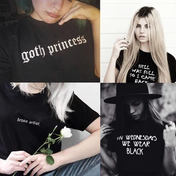 Moda za Ženske Gotike Black T-Shirt Grunge Poletje Grafični Tees Kratek Rokav Rock Harajuku Estetske 90. letih Vrhovi Tumblr T srajce