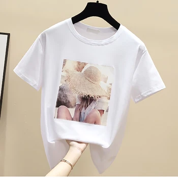Majica Za Ženske Camisetas Mujer T-shirt grafični Damskie Črni Bombaž korejskem Slogu Estetske Obleke Poletje Tee Srajce Femme