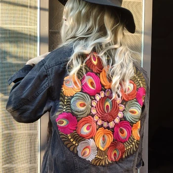 YAMDI Denim ženska jakna 2020 pomlad zima cvetlični appliques Vezenje vintage plašč Vrhnja obleka jakna za ženske coatee jean nova