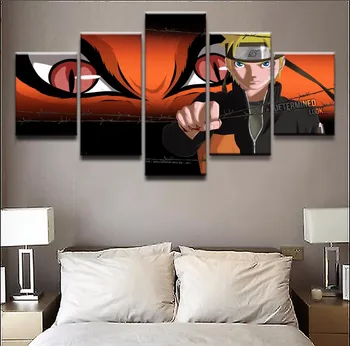 Slikarstvo Dnevna Soba Dekor 5 Plošči Kurama Kyubi Naruto Uzumaki Plakat Platno Wall Art Okvirji Modularni Natisnjeni Cuadros Slike