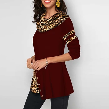 Leopard Natisniti Žensk Bluze Srajce Priložnostne Plus Velikost 2020 Pomlad Ženska Tunika Nezakonitih Gumb Bombaž Womens Vrhovi In Bluze
