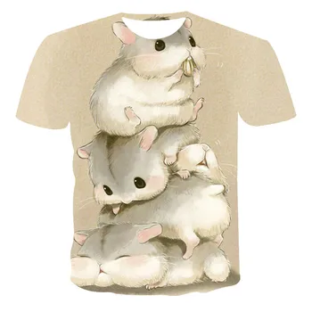 Novi T-shirt 3D Moške Abstraktna Umetnost Cartoon Živali Kratek Rokav majhnosti Fant Dekle Puloverju Kratek Rokav