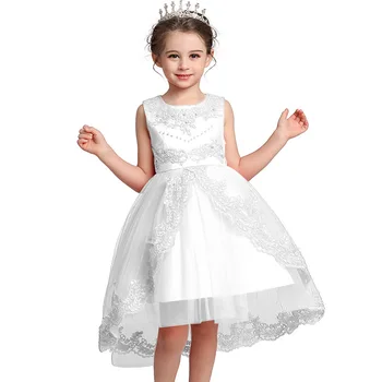 Bele Čipke Večerne Obleke za Dekleta Cvet Princesa Stranko Poroko Dekleta Obleko Žogo Obleke Rojstni dan Otroci Obleke za Dekle Oblačila