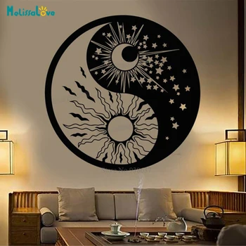 Mandala Cvet Yin Yang Simbol Sonca, Lune Budizem Zvezde Dan Noč Stenski Dekor Vzglavja Nalepke Odstranljive Vinil Stenske Nalepke BA683