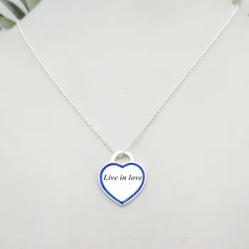 Ms S925 čistega srebra romantični obliki srca roza modrega emajla pismo, ogrlico, obesek, O zmogljivosti v obliki srca obesek emajl