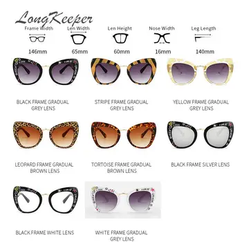 LongKeeper Retro Cat Eye Sončna Očala Ženske Tiskarske Črke Ljubezen Očala Steampunk Feminino Lunette Soleil 6933