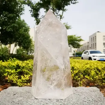 760-850g Naravnih Jasno, Bela Quartz Crystal Obelisk, Stojalo Zdravljenje