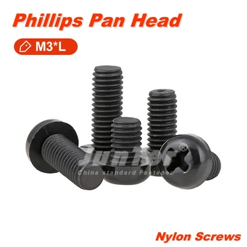 1000pcs/veliko M3(3 mm) Črn Najlon DIN7985 Phillips Pan Head strojni Vijaki