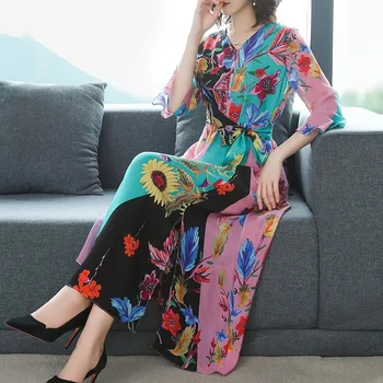 2021 Poletje Visoke Kakovosti Cvetlični Mulberry Svile Dress Vintage 4XL Plus Velikost Tiskanja vzletno-pristajalne Steze Maxi Obleko Elegantno Ženske Bodycon Vestidos