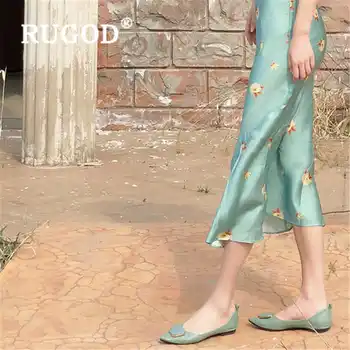 RUGOD 2020 Nov Prihod Cvetlični Saten Tiskanja Obleka Ženske Visoko Pasu Slim Poletje Obleko Priložnostne Svile Seksi Proti-vrat Obleko Elegantno Obleko