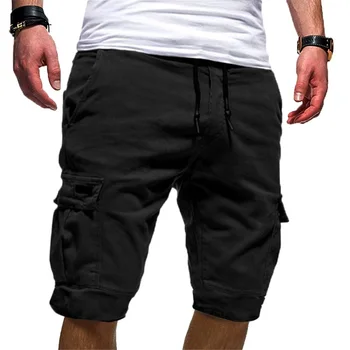 Poletne hlače za prosti moške elastični pas slim barva bombaž koleno dolžina moške hlače visoke kakovosti