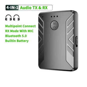 4 V 1 Večtočkovni Bluetooth 5.0 Avdio Oddajnik Sprejemnik Za TV PC Povezavo 2 Slušalke 3,5 mm Stereo Brezžični vmesnik Z MIC