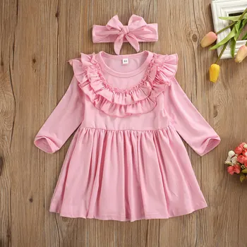 2020 Podkrepljena Princesa Obleko Otroci Baby Dekle Z Dolgimi Rokavi Ruffle Dress Vintage Otrok Obleke, Poroka Stranka Uradno Žogo Obleke