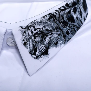 Stari Črnilo Cheetah Natisne Majica moški 2019 Slim Priložnostne moške srajce zavoj navzdol ovratnik, Dolgi rokavi 80% Bombaž poslovni moški Camisa