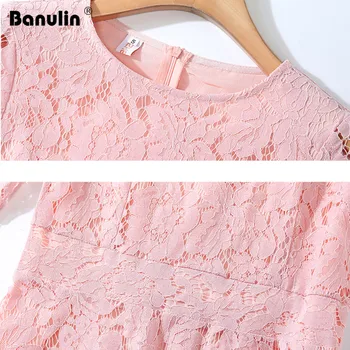 Banulin 2020 Pomlad Čipke Obleke, Ženske Cvetlični Kvačkanje Votlih Iz Vestidos Dela Priložnostne Elegantne Dame Večer Stranka Obleko