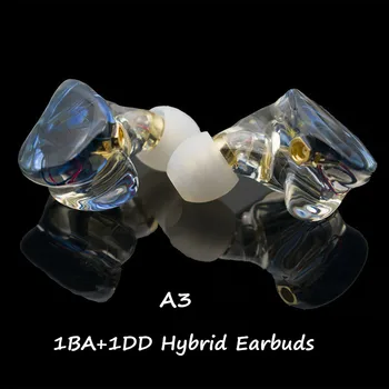 A3 HIFI 1BA+1DD Hibridni Slušalke 2PIN 0.78 mm Močan Stereo Slušalka Smolo po Meri Narejen izhod za Slušalke DJ Monitor Fazi Slušalke IEM QDC