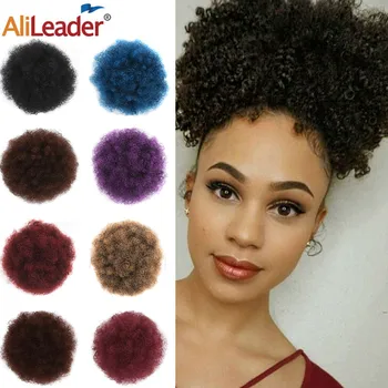 AliLeader Afro Lase Bun Ponytails Razširitve Naravnih Sintetičnih Lase Kodrasti Krof Chignon Posnetek V Figo Hairpiece Za Black Ženske