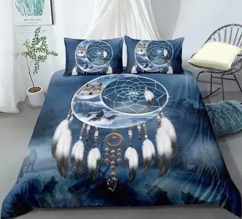 3D živali tiskanje posteljnina določa temno modrem ozadju volk natisnjeni na luni oblikovan obesek za tiskanje posteljnina določa 2/3 kos