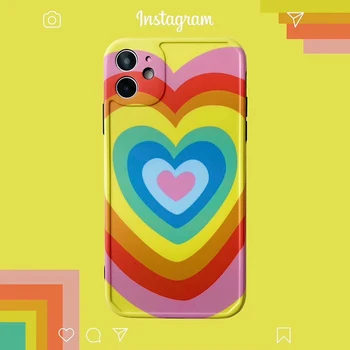 Vroče mavrica Srce oblika Ljubezni mehko silicij primeru telefon za apple iphone 11 Pro SEBI 2020 X XS MAX 7 8 plus srčkan Foto okvir pokrova