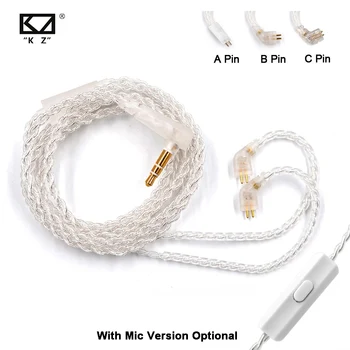 KZ ZS10/ZSA/ZS6 Srebro Nadgradnjo Slušalke Kabel Snemljiv Avdio Kabel 3,5 mm 3-polnim Jack 0,75 mm 2 Pin Slušalke Žice Za ZS5/ED16