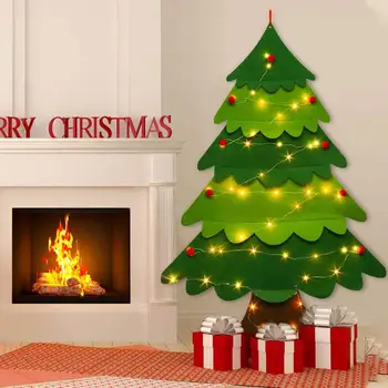Novo Čutiti Božično Drevo 3.2 ft DIY Steni Visi Xmas Tree z 32 kos Okraski in 50 Niz Led Luči, Božični Okraski