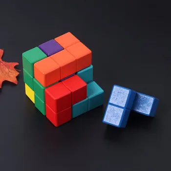 HBB Tetris Magic Cube Multi-barvni 3D Lesene Puzzle Izobraževalne Možganov Teaser Igre