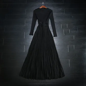 Pletene Dolgo črno Obleko Ženske Seksi Proti-vrat Long Sleeve Jopica Obleka Ženske A-linijo Dolgo Obleko Elegantno Vestidos De Fiesta P-150