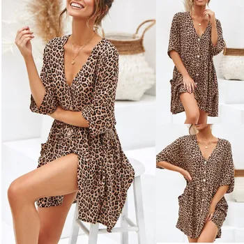 Seksi Ženske Obleke Open Plus Velikost Leopard Splice Natisni Priložnostne Modne Dame Oblačenja Datum Počitnice