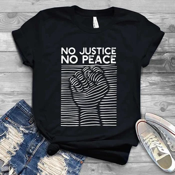 Brez Pravičnosti Ni Miru Brez Rasističnih Črke Natisni Kratek Rokav Tees Unisex Plus Velikost Svoboden Tshirts Black Življenja Važno Grafični Majice