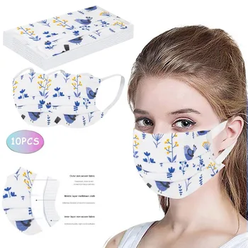 Za enkratno uporabo za Odrasle Unisex Zraka Čiščenje Obraza Masko Natisnjeni Beli Mehko Maske Za Odrasle 3-Layer Mask 10PCS Zaščitna Mascarillas