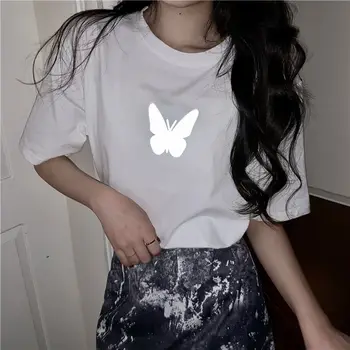 Poletje korejski Bombaža T-Shirt za Ženske, Moške, Harajuku Žareti v Temno Metulj Vrhovi Ulične Kratek Rokav Pari Srajce Darila