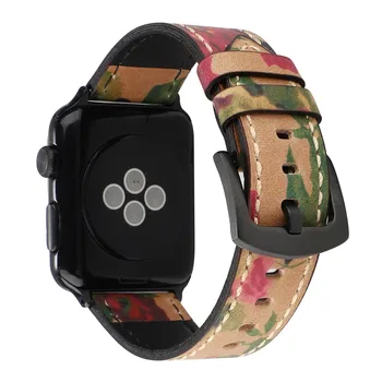Retro Pravega Usnja Watchband Za Apple Watch 6 5 4 Trak 40 mm 44 Cvet Natisnjeni Band Za iWatch 1 2 3 38 mm 42mm Zapestnica