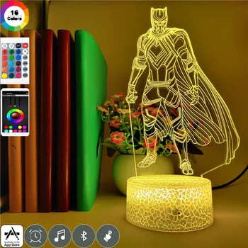Marvel LED Svetlobe 3D Hero Black Panther Slika LED Nočna Lučka Mutilcolor 3D Namizno Svetilko Model Igrače za Otroke Božična Darila