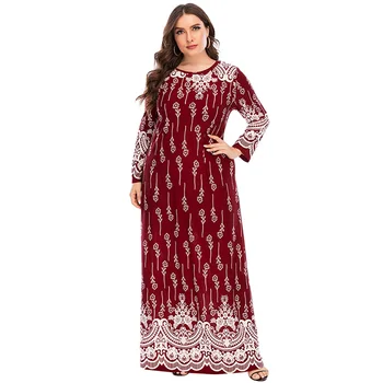 5XL Plus Velikost Abaya Muslimansko Obleko Ženske Jeseni, Pozimi Dolg Rokav Retro Cvjetnim Tiskanja Maxi Dolgo Obleko turški Islamska Oblačila