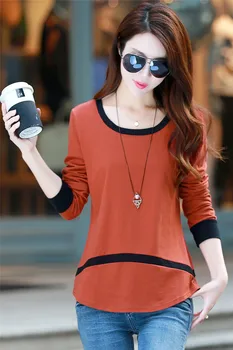 Jeseni, pozimi bombaž dno majica korejski ženska majica z dolgimi rokavi moda plima ženska oblačila