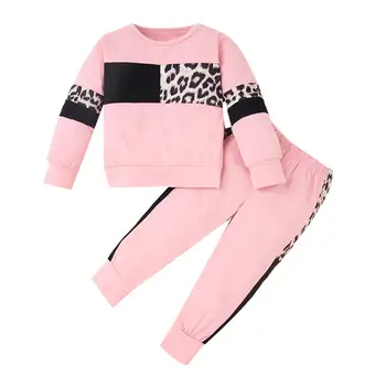 LZH 2020 Pomlad Moda za Malčke Baby Leopard zrn Tiskanja Trenirka Za Baby Dekleta T-shirt majica+Hlače 2Pcs Nastavite Novorojenčka Oblačila Obleko