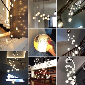 Kristalno Galss Žogo Obesek Lučka Lučka LED Nastavljiva Višina Viseče Luči Hotelski Avli Stopnišče, Dnevna Soba Dekor Svetlobe Napeljave
