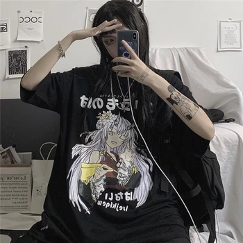 NiceMix sladko punk majica s kratkimi rokavi ženske poletje 2020 korejski ins Japonski Harajuku slog vroče anime tisk svoboden študent majica kratek rokav