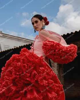 Očarljive Španske Morska Deklica Obleke Dodatno Zabuhle Til Tradicionalnih Stranka Obleko Puhasto Rokavi Ženske Po Meri Stranke Oblek