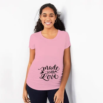 Narejen z Ljubeznijo Smešno Porodniškega T-shirt Plus-size Nosečnosti Kratek Rokav T Shirt Trendy Mama Noseča Ženska Moda Priložnostne Tees