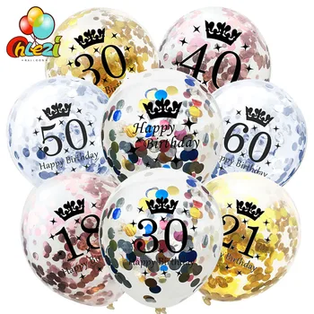 10pcs Rose Zlata Konfeti Balone iz Lateksa paillette Baloni 18 21 30 40 Happy Birthday Balon Poročno Dekoracijo Stranka Dobave
