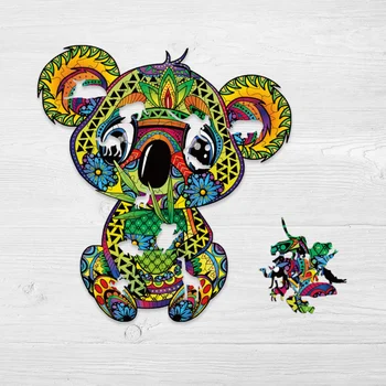 Lesene Sestavljanke za Odrasle Otroke DIY Lesa Uganke Vsak Kos Je Žival Koala Oblikovan Puzzle Igrača Otroci Božično Darilo
