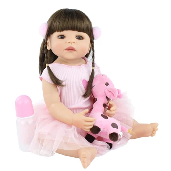55 cm Polni Silikona Prerojeni Baby Doll Igrača Za Dekle Roza Obleko Vinil Princesa Malčka Dojenčki Dekle Kopanje Bebe Igrača Otroci Darilo za Rojstni dan