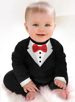 1Pcs Fant Baby Otroci Malčka Bowknot Gospod Romper Jumpsuit Oblačila Obleko 0-36