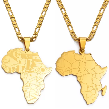 Anniyo Afriki Zemljevid Obesek Ogrlice Ženske, Moške,Afriški Nacionalni Nakit Afriški Državi Zemljevid Zastavo Zlato Barvo Nakita #130821