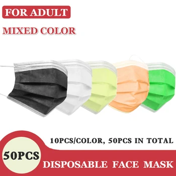 50pcs Mešane Barve za Enkratno uporabo Maske za Odrasle, Meltblown Krpo 3-layer Civilne Obraz, Usta Maske Črna, Oranžna, Zelena, Rumena Masko