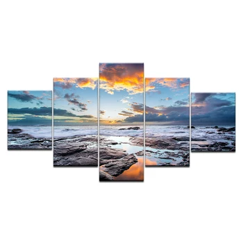 Platno Tiskanje Slik Doma Dekor 5 Kosov Modrega Neba Obmorskih Sunrise Morju Greben Slike Sunset Seascape Plakat Wall Art Okvir